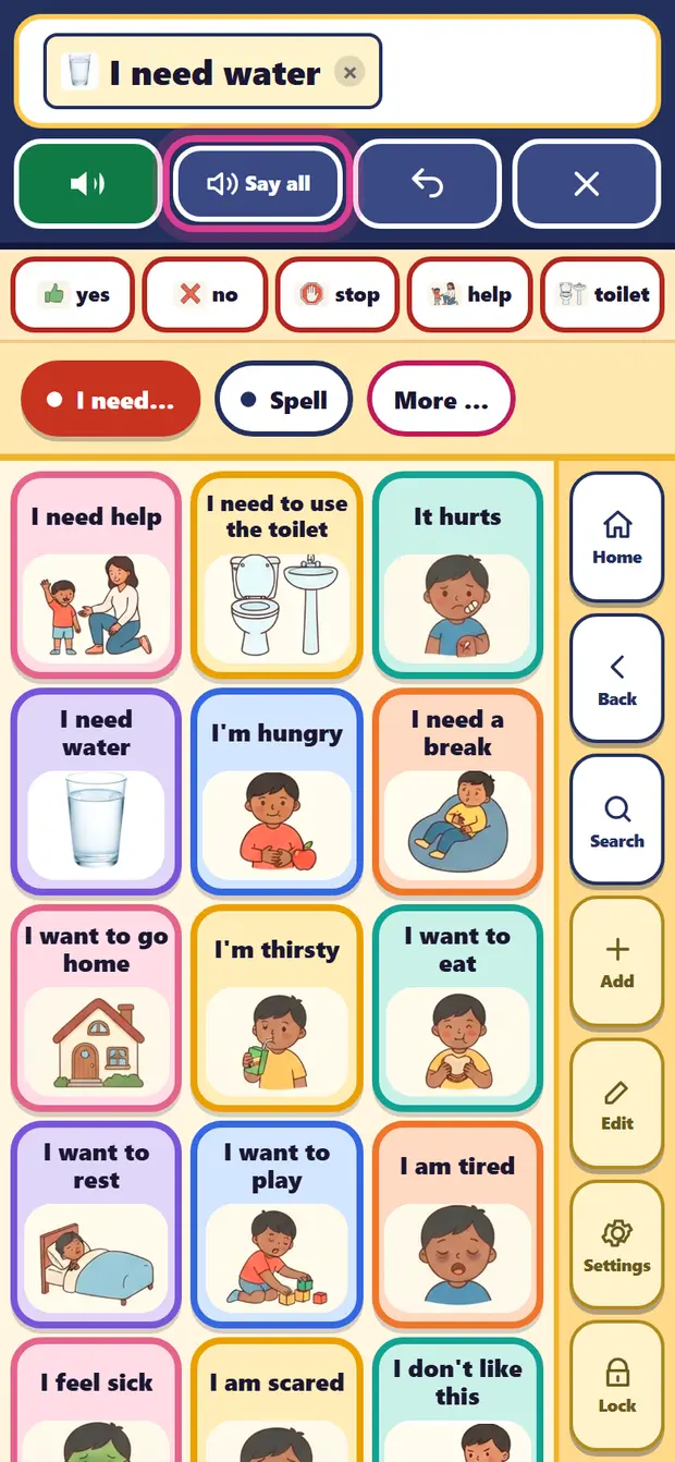 The Say all, Undo and Clear buttons, with Say all marked