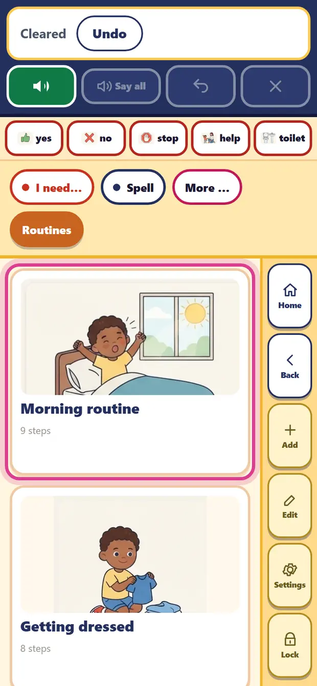 The Routines list, with Morning routine marked