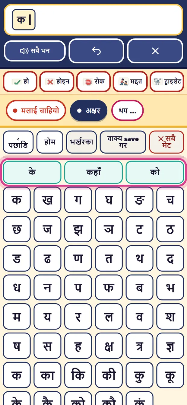 अक्षर लेखिएको, माथि शब्द सुझावसहित